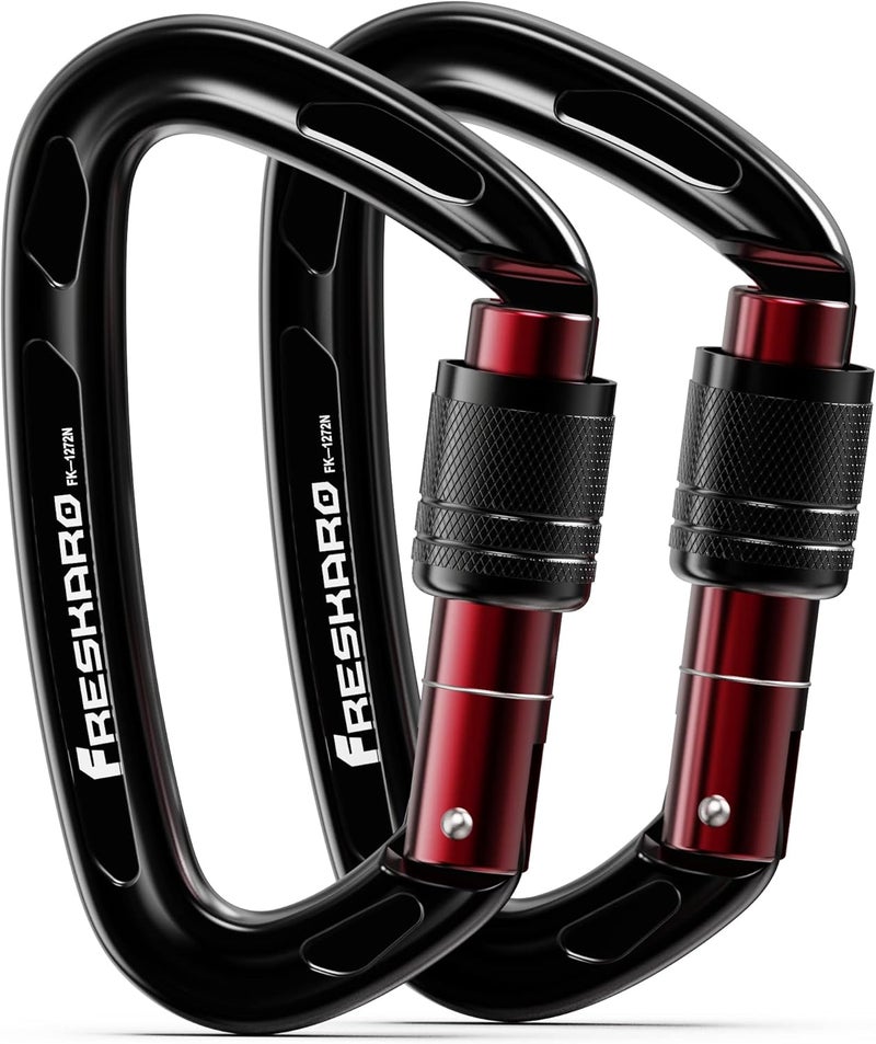 FresKaro 4inches 25kN-5621lbs Climbing Carabiners, UIAA CE Certified, Screw Lock, 7075 Aluminium, Lightweight, Rust Proof, for Mountaineering, Rappelling etc., Multi-Colors - Image 1